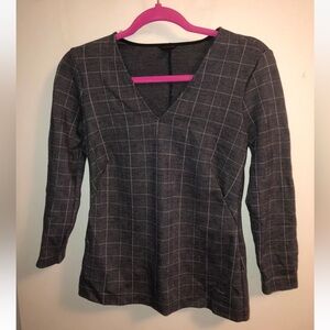 Ann Taylor Womens XS Plaid Long Sleeve Vneck
